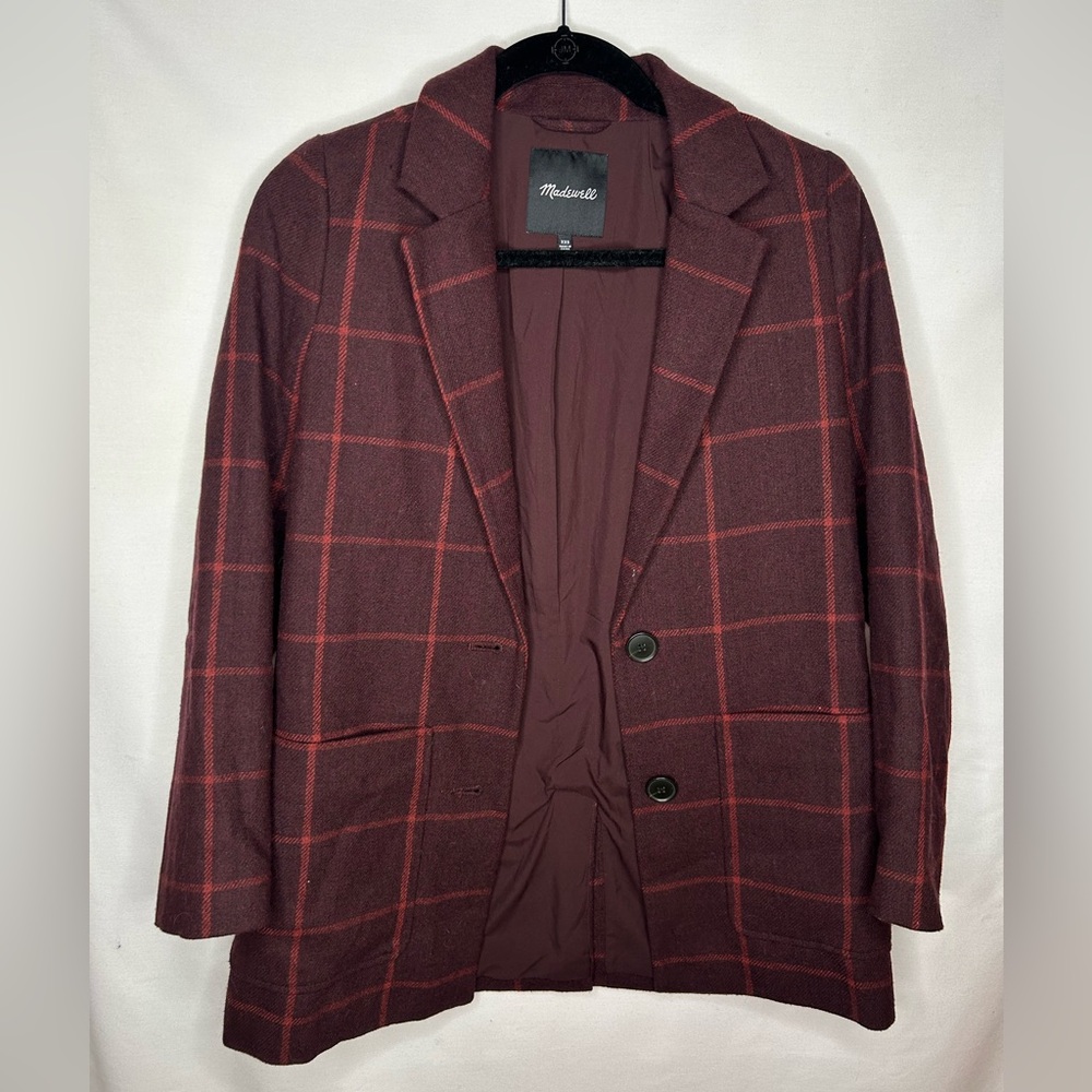 Madewell Larsen Blazer in Windowpane in Spiced Raisin Color